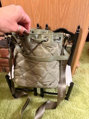 Steve Madden Quilted Drawstring Crossbody Bag in Olive